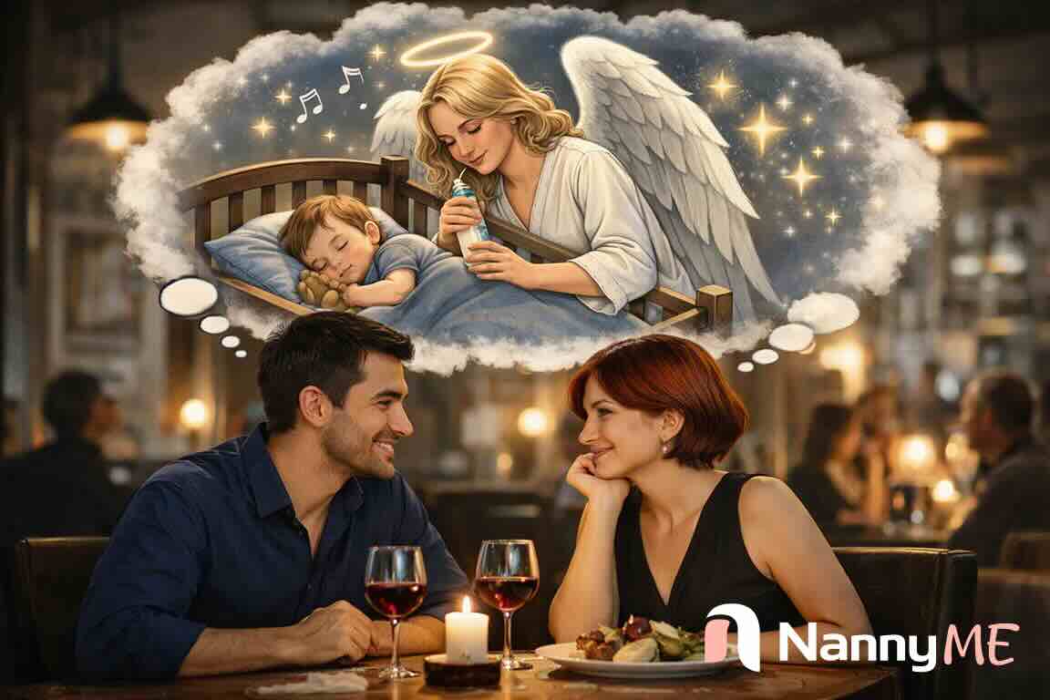 чоловік і жінка йдуть на побачення поки бебісіттер доглядає дитину